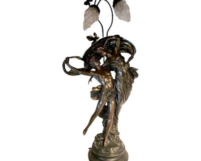 Large Vintage Sculpture of Zephyr and Psyche Table Lamp