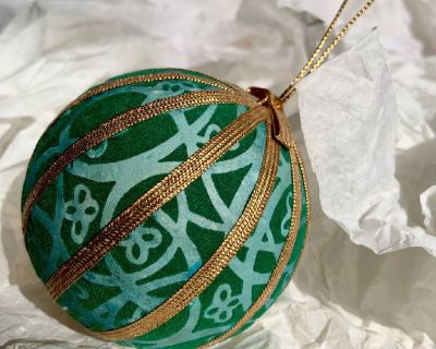 Teal & Gold Strap Felt Pattern Ornamental Bulb