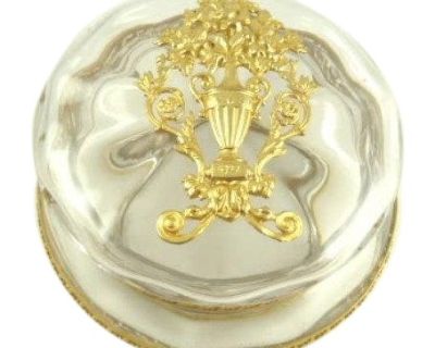 Antique French Dore Bronze Crystal Box / Large Dresser Jar With Lid / Empire Style With Urn / Dressing Table Desk Accessory