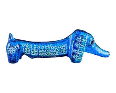 Bitossi Rimini Blu Dachshund Sculpture by Aldo Londi, 1960s