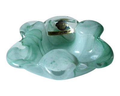 1950s Vintage - Hand-Blown Lead Crystal Glass Turqoise Ashtray