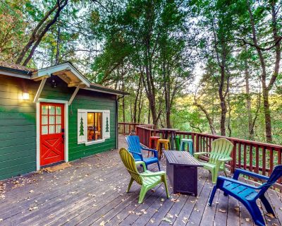 Avg / night: $183. Dog-friendly cabin under towering redwoods w/expansive deck, bbq & hot tub | Located in Forestville, CA | 4.5 Stars | 1 Bed, 1 Bath | Pet-friendly. Dog-friendly. Max 4 guests. Escape to this charming house nestled in the heart of Forestville, CA, offering a secluded retreat surrounded by nature. This dog-friendly vacation rental features all the amenities you need for a comfo...