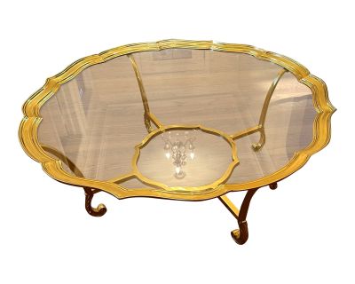 LaBarge Brass Scalloped Hollywood Regency Style Coffee Table