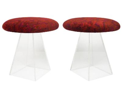 1950s Vintage Vladimir Kagan Lucite Stools in Jack Lenor Larsen Velvet - a Pair