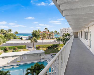 S Ocean Boulevard. Beautiful fully, furnished beach front condo 1bed/1 bath with direct ocean views. A 55+ community. Tiled 30-foot-long balcony promises for breathtaking sunrises and sunsets. Community pool steps to ocean, Lake Worth Beach and Lantana downtown.On site laundry facilities. Turn Key rental- NO FRILLS.. 1 Bedroom. 1 Bathroom. 775 ft . Furnished