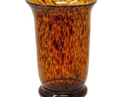 Vintage Faux Tortoise Shell Blown Art Glass Vase