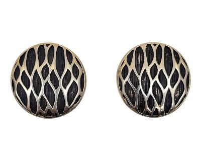 Vintage Signed Boucher Modernist Round Goldtone & Black Enamel Clip Earrings- 2 Pieces