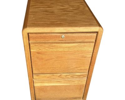1960s Postmodern Wood Office File Storage Cabinet Vintage Two Draw 2 Natural Oak Wood Vertical