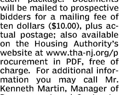 TRENTON HOUSING AUTHORITY 875 NEW WILLOW ST. TRENTON, N.J. 08638 REQUEST FOR PROPOSAL...