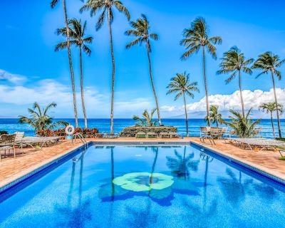 Avg / night: $299. Ground-floor, tropical-themed condo with full Kitchen & furnished patio | Located in Lahaina, HI | 4.37 Stars | 1 Bed, 1 Bath | No Pets. No pets. Max 4 guests. Find yourself just steps from the ocean at this tropical-themed, ground-floor getaway. The well-equipped, full kitchen comes with everything you need to whip up breakfasts, beach snacks, or full-course dinners to enjoy...