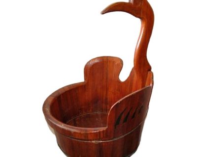 Late 19th Century Buddhist Asian Bird Effigy Wood Bucket Tub Basin Japanese Crane