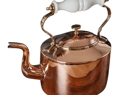 Antique English Copper Tea Kettle with Embossed Lid — Circa 1800
