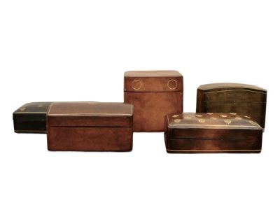 Mid 20th Century Grouping of Vintage Italian Leather Boxes - Set of 6