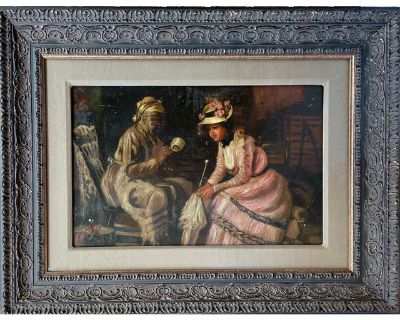 Early 1900s "Mary Tolley Noell, Reading the Tea Leaves" Oil Painting