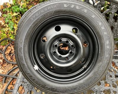 NEW set of 4 wheels and tires. Honda 14" steel wheels and Goodyear P 175/65R14 all-season radials. Never been mounted on vehicle. $375 (sold only as set of 4). Also have USED set of 4 wheels and tires. American Racing 15 x 7 wheels, Chevy 5 x 4.75 bolt pattern plus mounted Firestone Firehawk radials, P215/65R15 with 3/16" tread remaining. Center caps and 20 lug nuts included. $250 (sold only as...