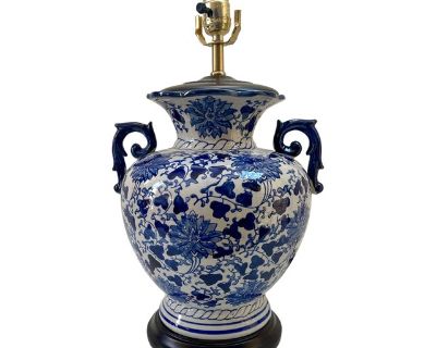 Large Hand-Decorated Blue and White Chinoiserie Table Lamp