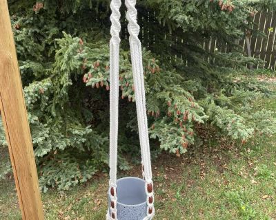 Macrame Plant Hanger with Beads and Pot