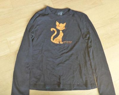 Kids black Halloween shirt with orange cat size XL