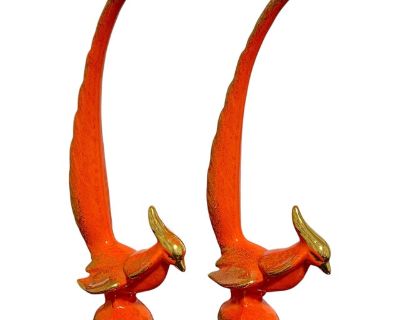 Mid 20th Century California Originals Pottery Drip Glaze Phoenix Bird Pair