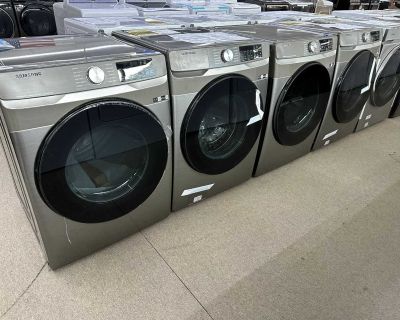 Samsung Smart Front Load Washer and Dryer in Graphite Steel with Steam