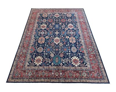 1980s Sultanabad Handmade Wool Area Rug – Traditional Red Blue Floral Rug - 9′2″ × 12′2″