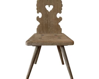 Early 1900s Antique French Alpine Carved Heart Chair