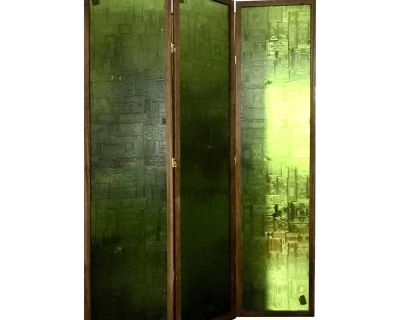 Mid-Century Modern Teak and Green Acrylic Room Divider, 1960s Made in California Usa