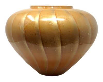 Vintage Hand-Blown Pumpkin Ribbed Glass Vase by Lavorazione Arte Murano