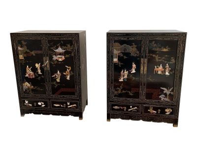 Late 19th Century Antique Chinese Lacquer Cabinets - a Pair