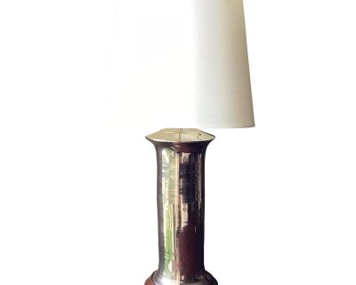 Christopher Spitzmiller Original Signed "Patricia" Platinum Glazed Table Lamp With Mahogany Base