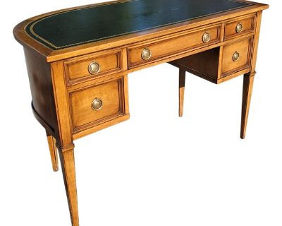 Vintage Sligh Furniture Leather Top Neoclassical Demilune Ladies Writing Desk