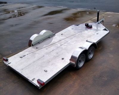 Dual axle flatbed race car trailer