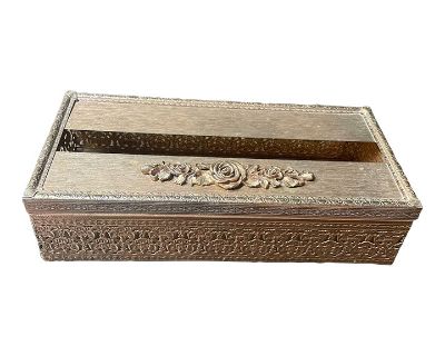 Mid-Century Gold Ornate Tissue Box With Flowers