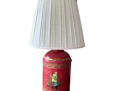 Red Chinoiserie Tea Canister Tole Table Lamp