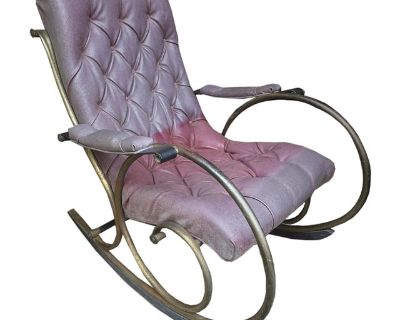 Authentic Lee Woodard brass and tufted-leatherette rocker! As sturdy and well built as they come. Original wood skids and upholstery! Appears to have had a pillow stationed on it long enough for the rest of material to sun-fade around it.. Dimensions 27 W 39 D 37 H Styles Art Nouveau Mid-Century Modern Number of Seats 1 Seat Height 19.0 in Period 1960s Country of Origin United States Item Type ...