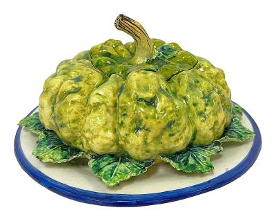 Vintage Italian Majolica Ceramic Lidded Squash Serving Dish