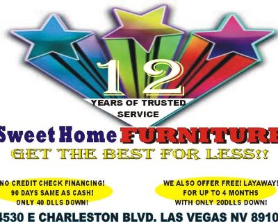 WE HAVE A GREAT SELECTION OF FURNITURE.
COME CHECK US OUT! WE ARE INSIDE THE CHARLESTON INDOOR SWAPMEET ON CHARLESTON AND LAMB BLVD.

WE OFFER FINANCING PLAN THAT IS SAME AS CASH WITHIN 90 DAYS. YOU HAVE 3 MO. TO PAY OF YOUR FURNITURE W/O INTEREST. BUT YOU HAVE UP TO 12 MO. TO PAY IT OFF. YOU WILL BE MAKING PAYMENTS WHILE YOU ENJOY YOUR NEW FURNITURE!! 

-NO CREDIT, BAD CREDIT.. ITS OK!
-...