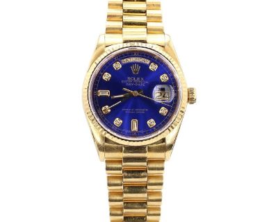 Rolex Day-Date 36mm 18038 Night Blue Diamond Dial 18k Gold Watch