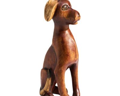 Mid-Century Folk Art Carved Wood Puppy Dog Sculpture, Signed