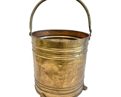 Large 1920s Brass Footed Coal Firewood Bucket With Handle