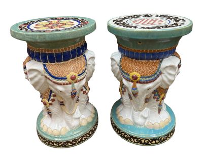 Vintage Elephant Garden Stool Side Tables - Set of 2