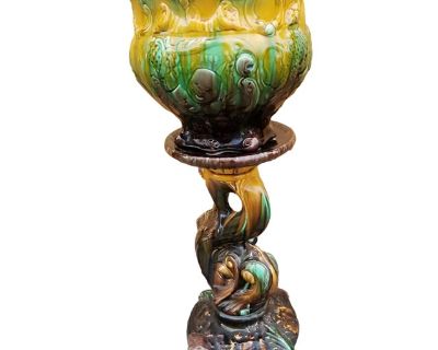 Vintage Weller Majolica Pottery Jardiniere & Pedestal Set