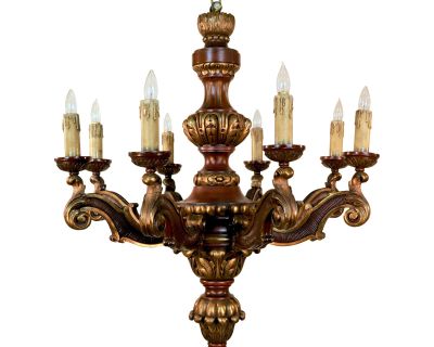 Antique Italian Baroque Style Ornate Figural Ormolu Brass Chandelier - Pair