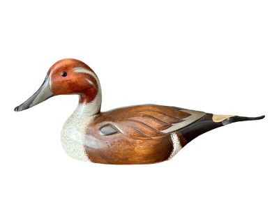 1980’s Vintage Hand-Carved Pintail Duck Decoy – Rustic Americana Folk Art by Wooden Duck Factory