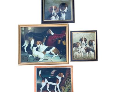 English 18th-C. Style Hunt Dog / Hound Oil on Canvas Chelsea House -Stubbs Blinks S/4