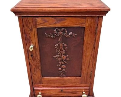 Antique Victorian Oak Wood Carved Chest / Antique Medicine Apothecary Cabinet
