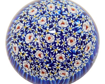 Murano Italian Art Glass Collectable Paper Weight Millefiori Shades of Blue 1960