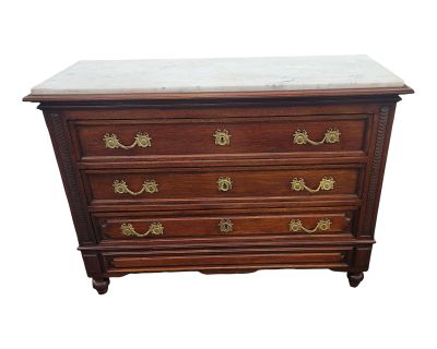 Antique 1850s French Commode Dresser With White Marble Top XVI Directoire