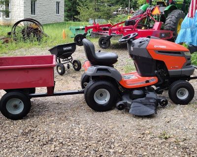 Husqvarna 48" Hydro rider mower , trailer and spreader. B.S. INTEK V twin XRD 23hp 590 hr.