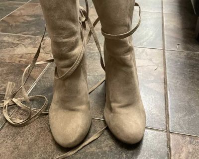 Tan suede high heeled boots
